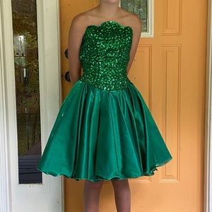 Vintage Mike Benet Holiday Christmas Party Prom Dress Green Satin Sequin USA